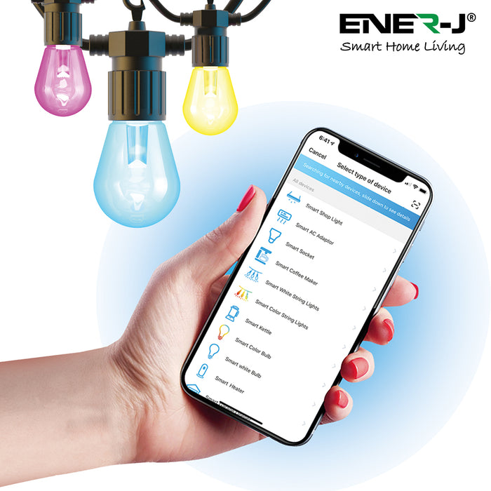 Wi-Fi LED String Light with RGB+WW, 7.3M and 12pcs LED Bulbs withPlug & Play Power Supply