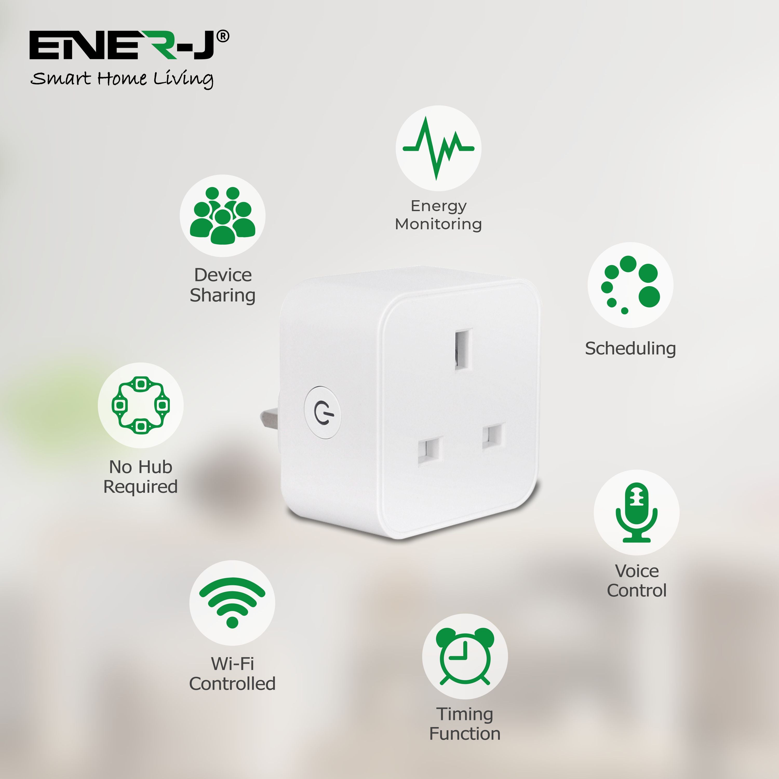 13A Smart WiFi Plug with Energy Monitor, Compatible with Alexa