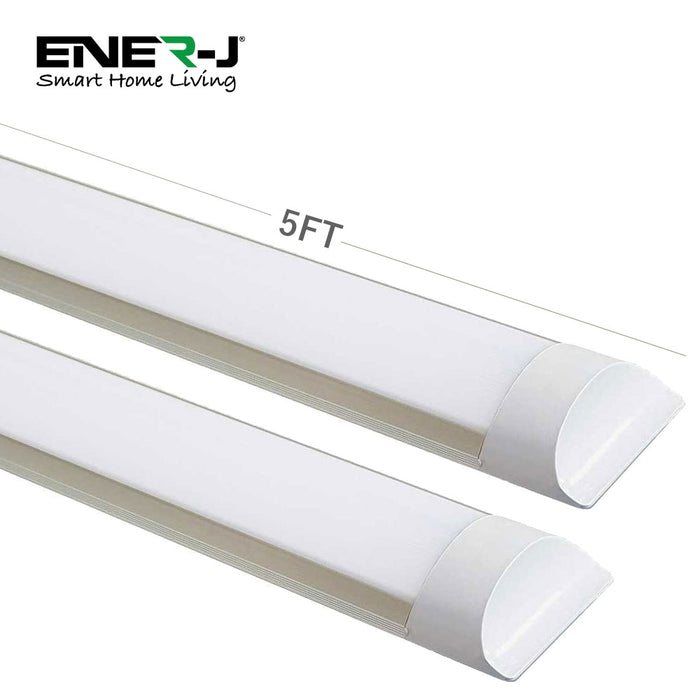 Pack of 2 LED Prismatic Batten Fitting Lights, 45W, complete fitting 1.5m, 4000 lumens, 6500K