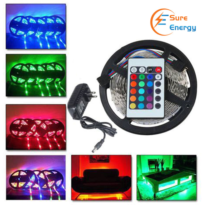 12V DC RGB LED Strip Lights Kit, 5M 300 Units Colour Changing Waterproof Led Strips, SMD 5050 LED Strip Light with Remote for Home Kitchen Bar Party